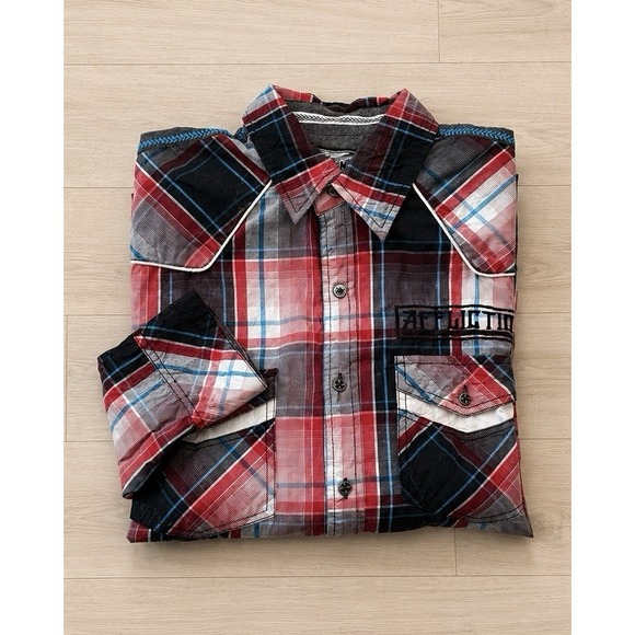 Affliction Other - Affliction Black Premium Mens L Red Black Western Plaid Embroidered Y2K